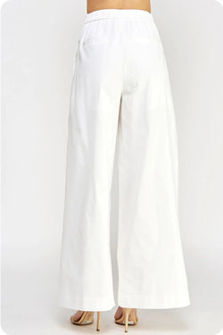 Pleat Detail Wide Leg Twill Pants
