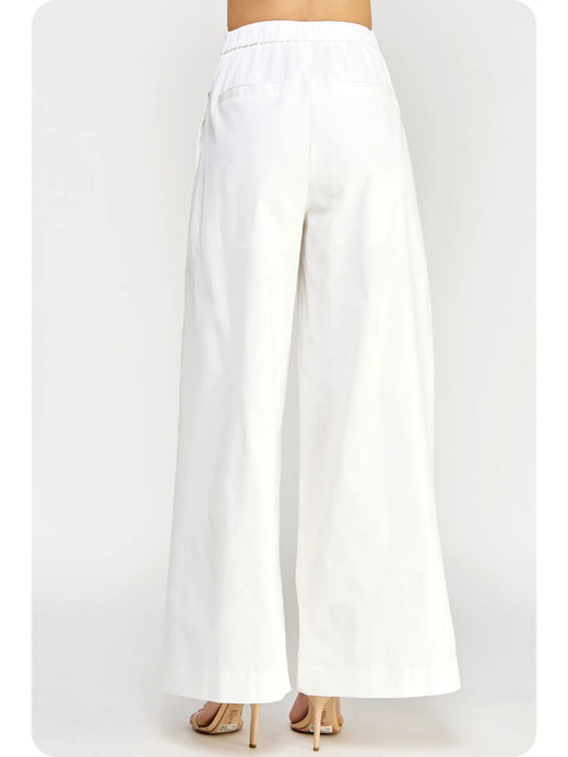 Pleat Detail Wide Leg Twill Pants