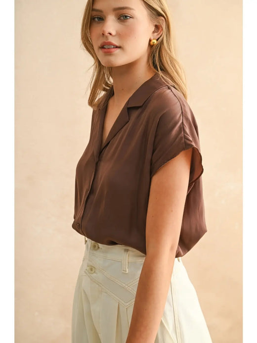 Button Down Cap Sleeve Shirt