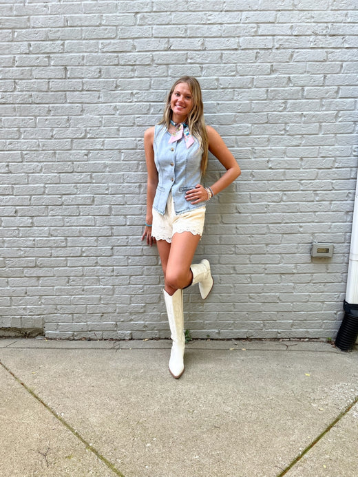 Embroidered High Waisted Double Pleated Shorts