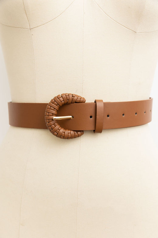 Weave Style D Ring Buckle Leather Belt