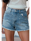 Pearl Beaded Denim Shorts
