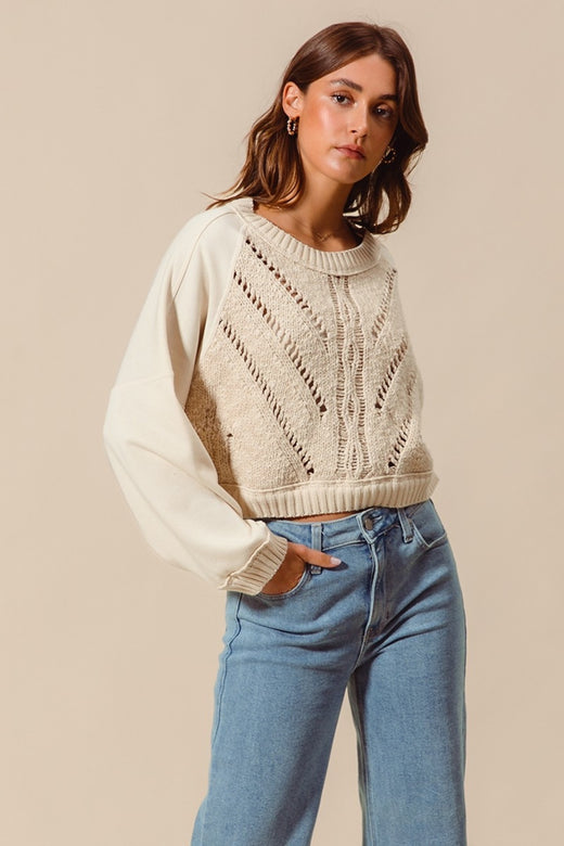 Cable Sweater Front Raglan Crop Top