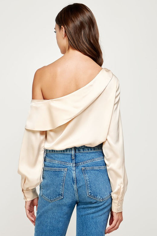 One shoulder Draped Satin Bodysuit
