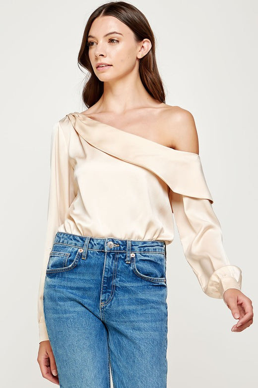 One shoulder Draped Satin Bodysuit