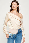 One shoulder Draped Satin Bodysuit