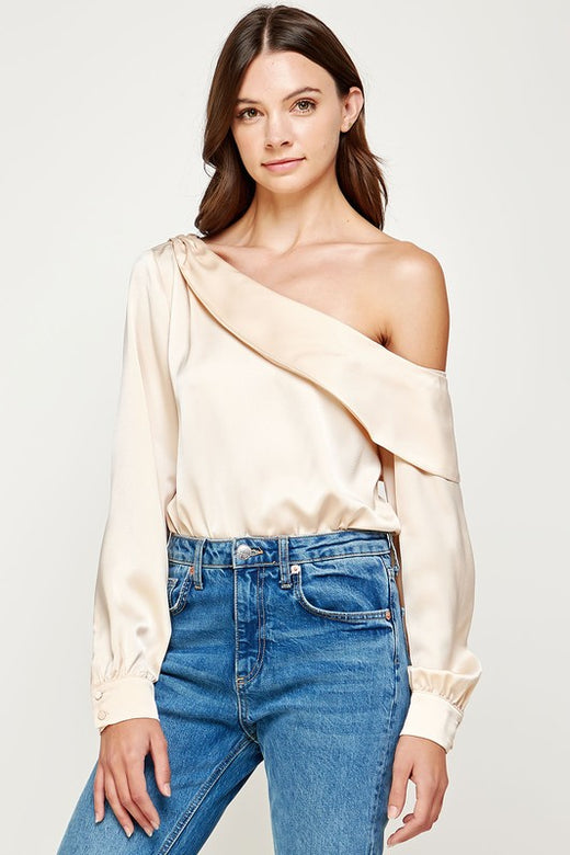 One shoulder Draped Satin Bodysuit