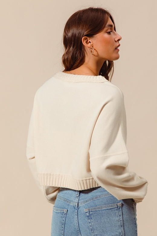 Cable Sweater Front Raglan Crop Top