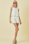 Sleeveless Linen Embroidered Top Double Side Ties
