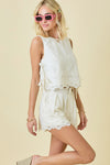 Sleeveless Linen Embroidered Top Double Side Ties