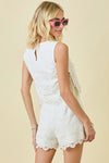 Sleeveless Linen Embroidered Top Double Side Ties