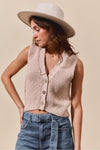 Textured Knitted Button Down Cozy Vest Top