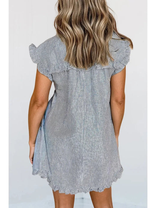 Frilled Collar Stripe Mini Dress