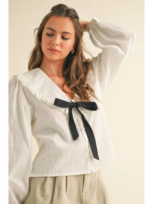 Textured Fabric with Tie in Front Blouse