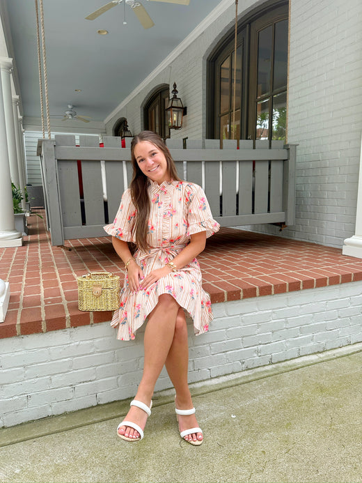 Floral and Stripe Ruffle Dress
