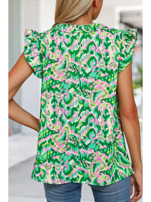 Abstract Print Ruffled Trim Top