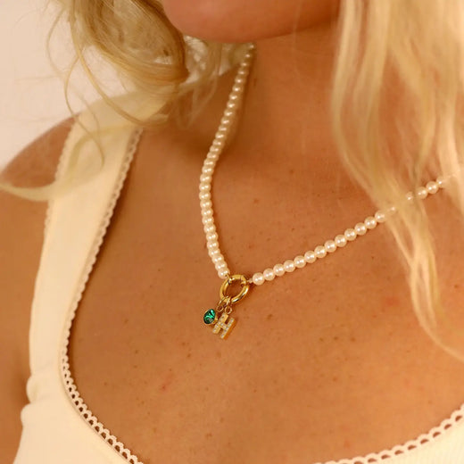 Necklace -Gold Pearl w/Charm Keeper