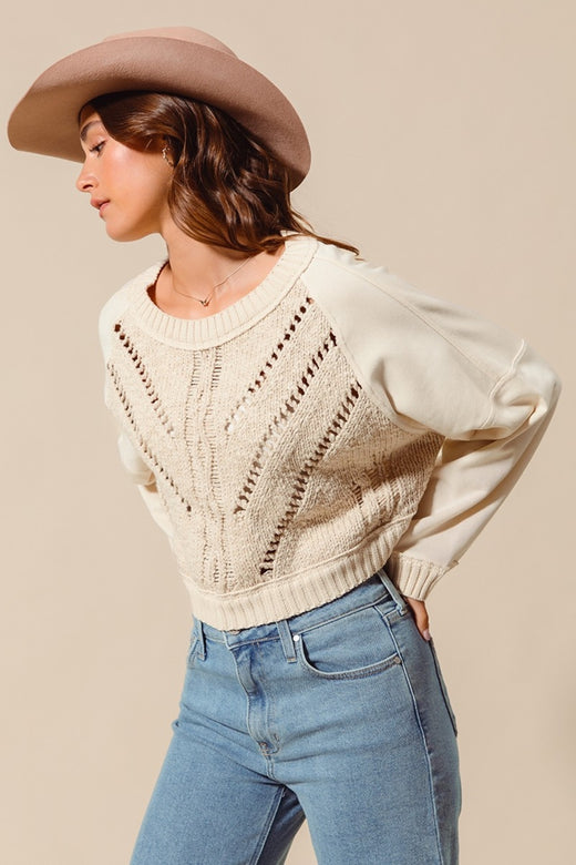 Cable Sweater Front Raglan Crop Top