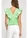 Embroidery Detail Ruffle Linen Top