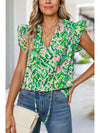 Abstract Print Ruffled Trim Top