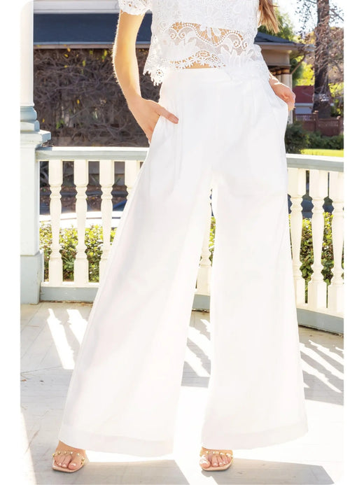 Pleat Detail Wide Leg Twill Pants