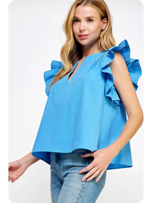 Flutter Ruffle Sleeve Poplin Top