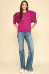 Puffed Sleeve Embroidered Sweater