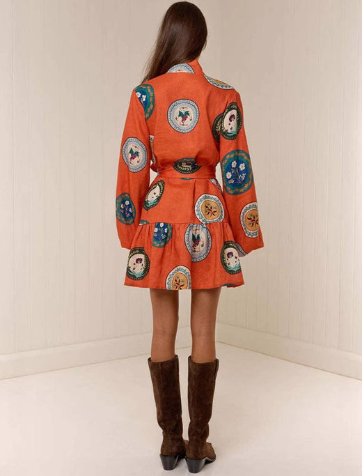 Vintage Print Belted Dress