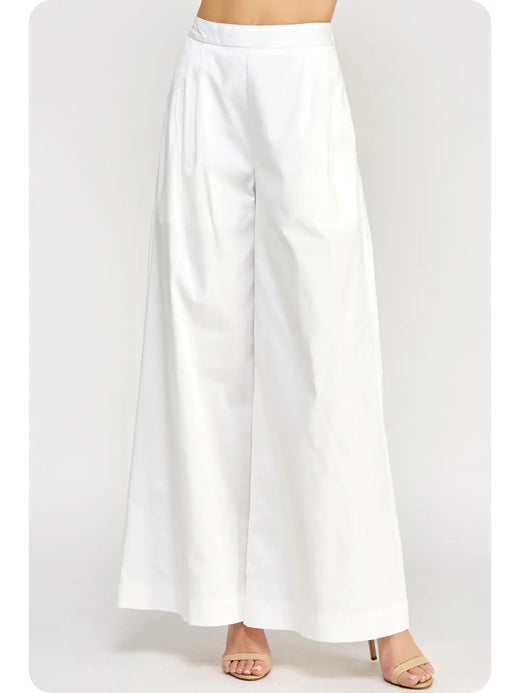 Pleat Detail Wide Leg Twill Pants