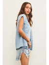 Cap Sleeve Button Up Denim Shirt