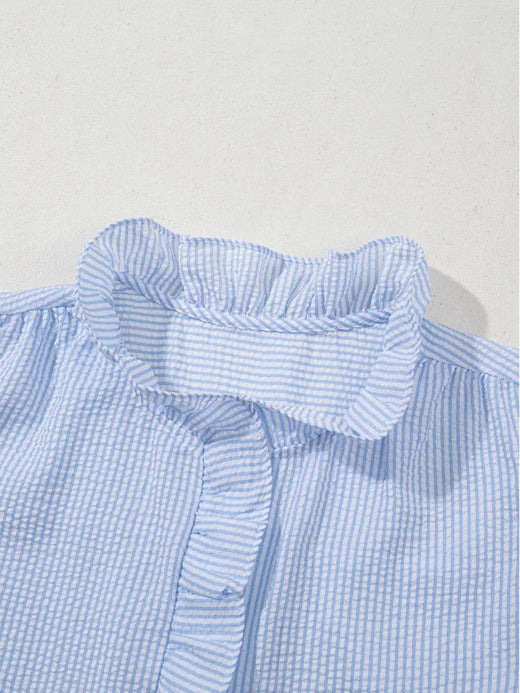 Texture Striped Ruffled Detail Shirt