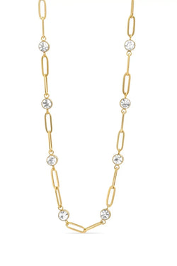 18K Gold Pvd Steel Station Stone Paperclip Chain Necklace