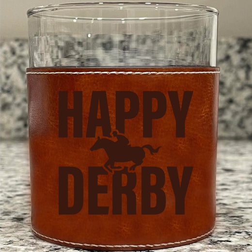 Happy Derby Faux Leather Rocks Glass