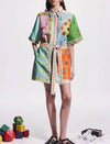 Belted Patch Print Mini Shirt Dress