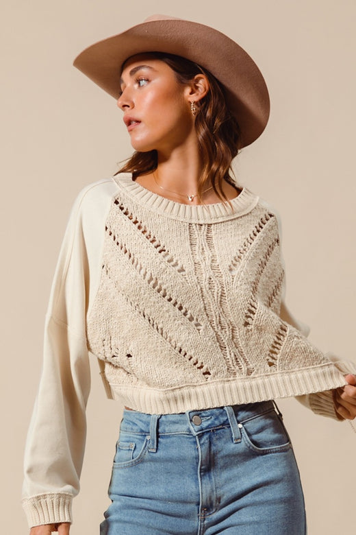 Cable Sweater Front Raglan Crop Top