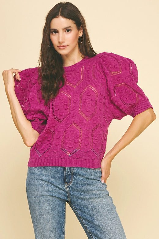 Puffed Sleeve Embroidered Sweater