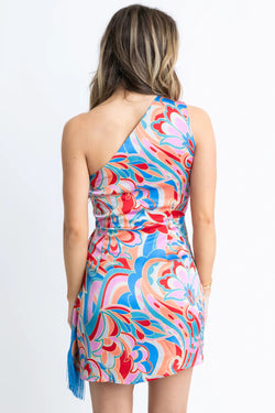 Abstract Satin One Shoulder Dress