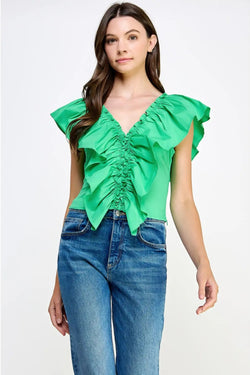 Ruffle Detail Poplin Sleeveless Top