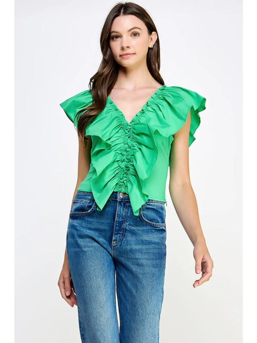 Ruffle Detail Poplin Sleeveless Top