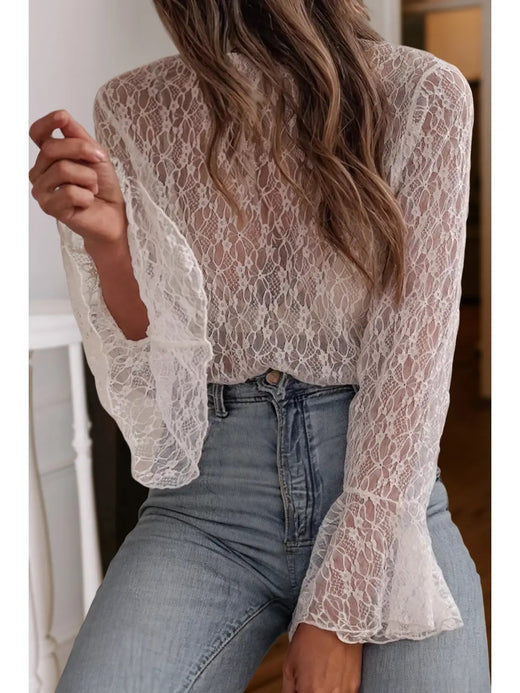 Lace Mesh Bell Sleeve Shirt