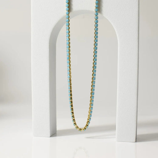 Turquoise Rhinestone Tennis Chain Necklace
