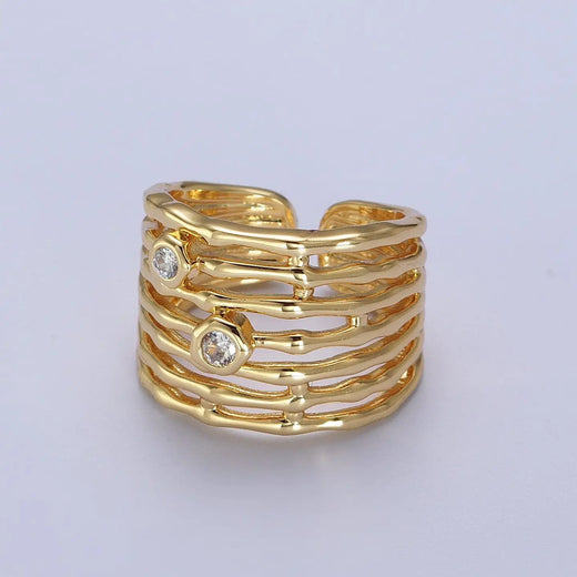 Bamboo CZ Band Statement Ring