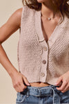 Textured Knitted Button Down Cozy Vest Top