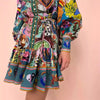 Printed Long Sleeve Mini Dress with Tie Waist