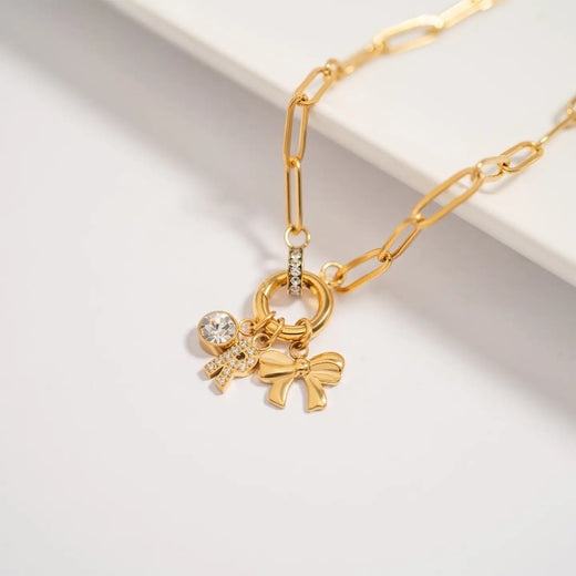 16" Paperclip Rhinestone Charm Holder Necklace
