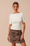 Bias Knitted Boat Neck Fitted Rib Sweater Top