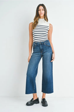 Scissor Cut Wide Leg Jeans - Dark Wash