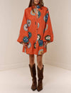 Vintage Print Belted Dress