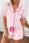 Double Pink Bow Ruffled Pajama Set