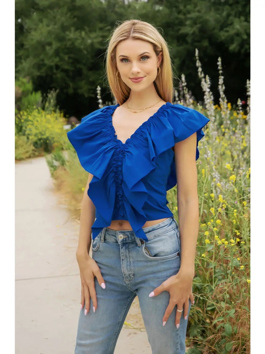 Ruffle Detail Poplin Sleeveless Top
